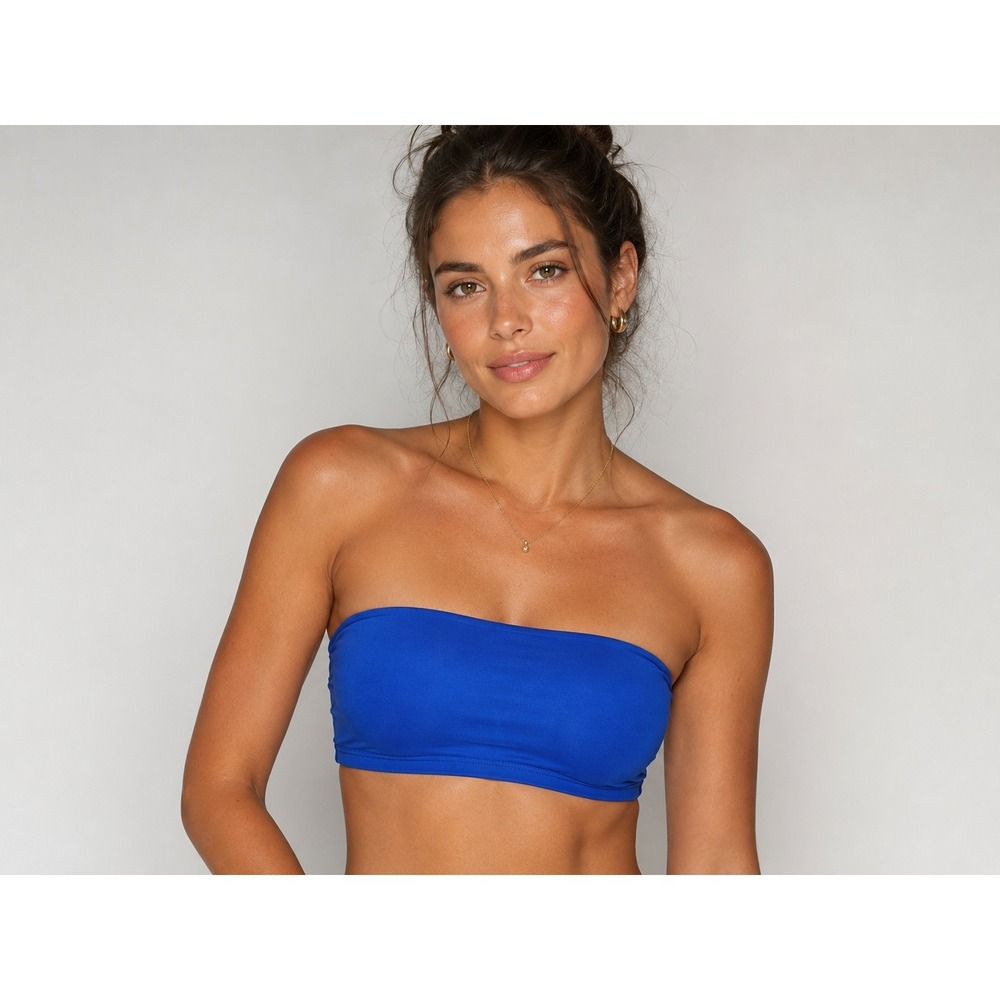 Blue Bandeau Bikini Top Strapless Swimwear with Halter Strap Royal Blue